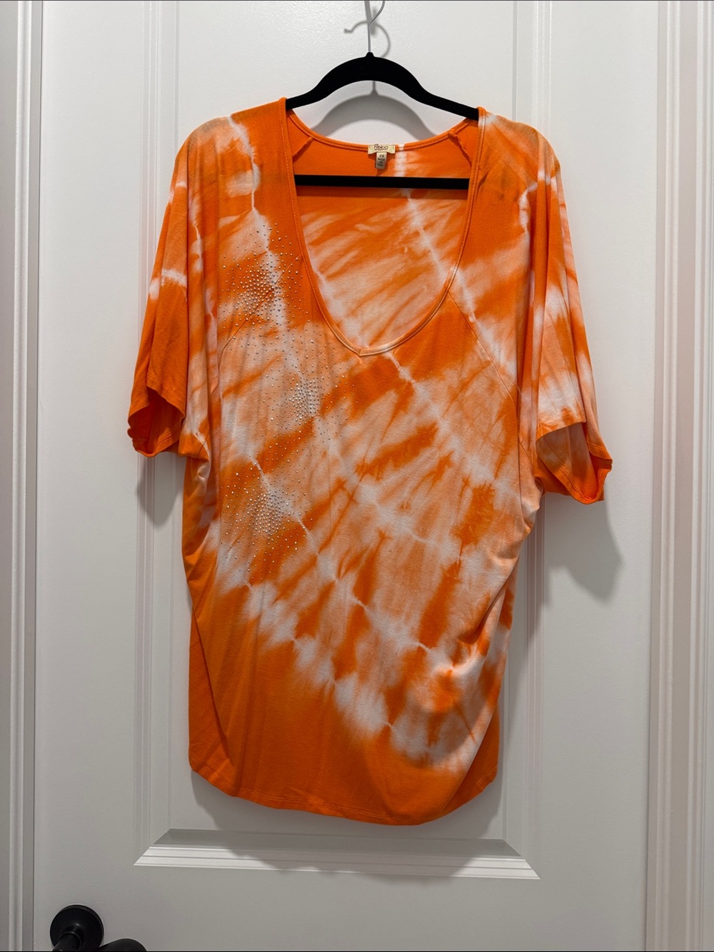 Reba Orange & White Tie-Dye V-Neck Short Sleeve Top